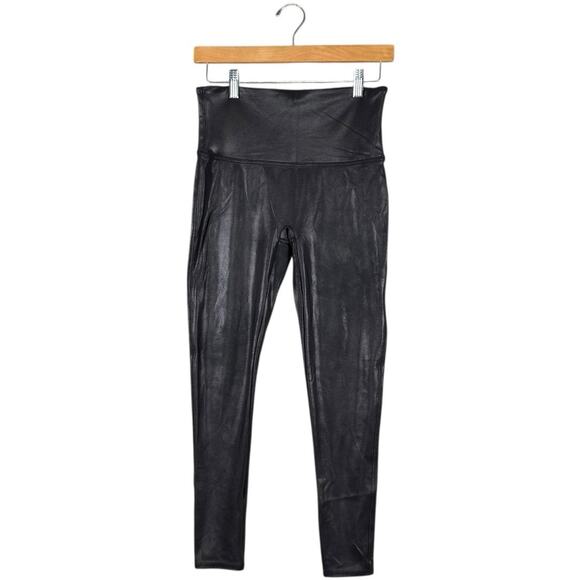 SPANX Moto Faux Leather Leggings | Black Tummy Control Shaping Pants | Large - Picture 1 of 8